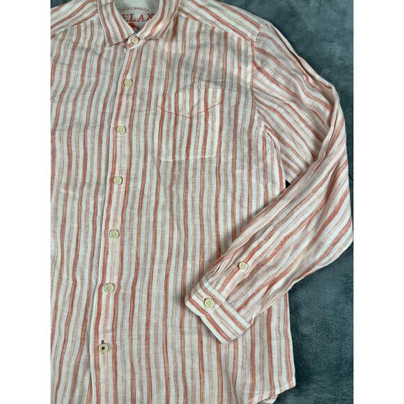 Tommy Bahama Relax Men's Orange White Striped Linen Shirt Size L - Picture 7 of 11